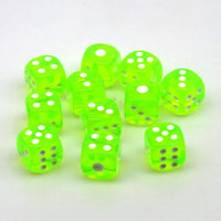 Thumbnail for 30pcs D6 12mm Dice Acrylic Pip White Font Clear Lime Green