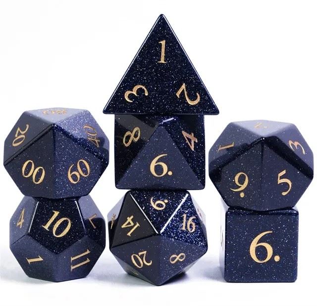 Navy Blue Goldstone Gemstone - 7pcs RPG Dice Set