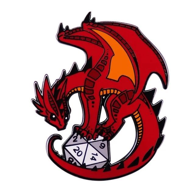 Red Dragon on D20 Pin - Novelty