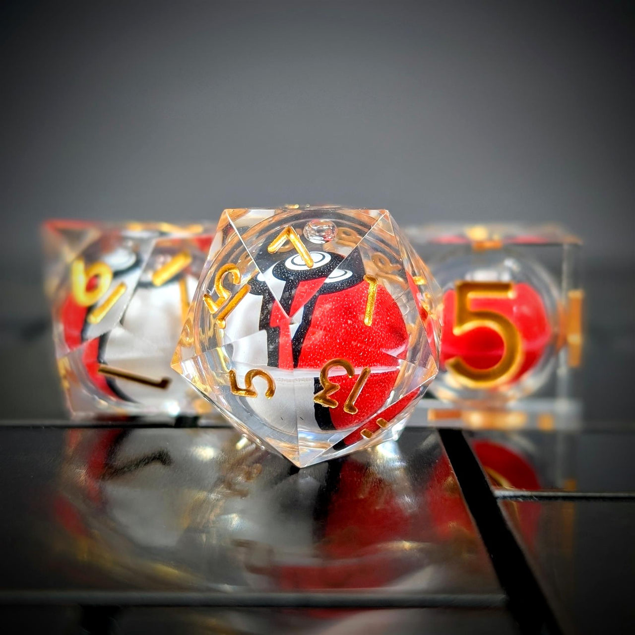 7pcs Dice Sharp Filled Poke Ball Gold Font Clear