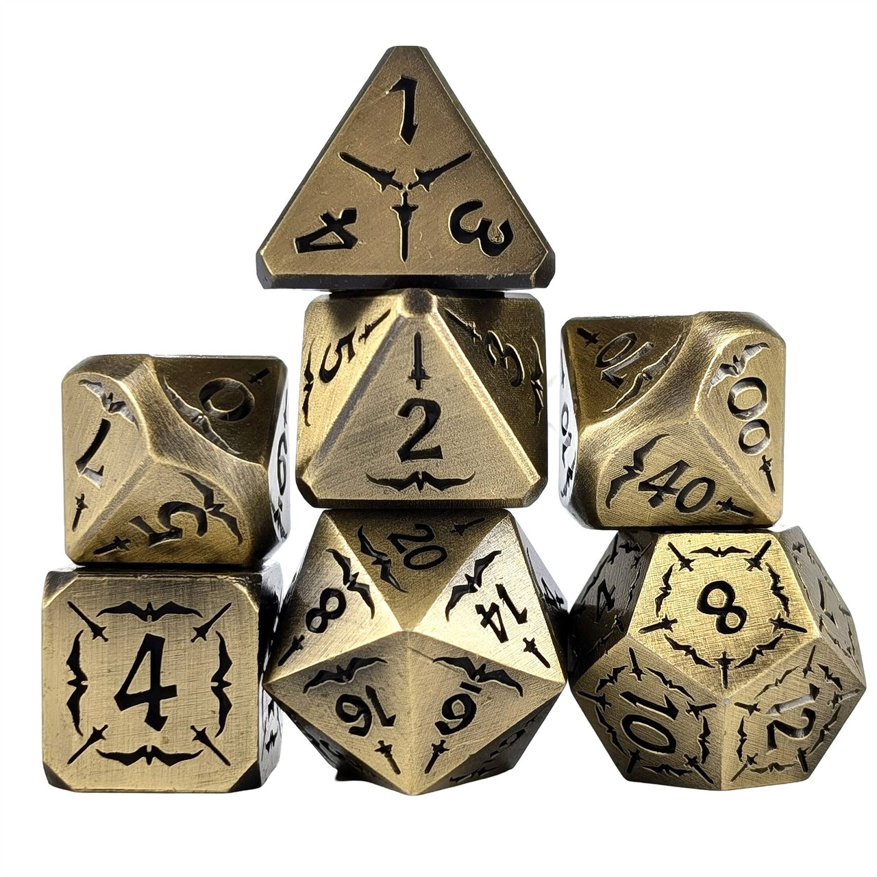 Black Sword in Gold Metal - 7pcs RPG Dice Set