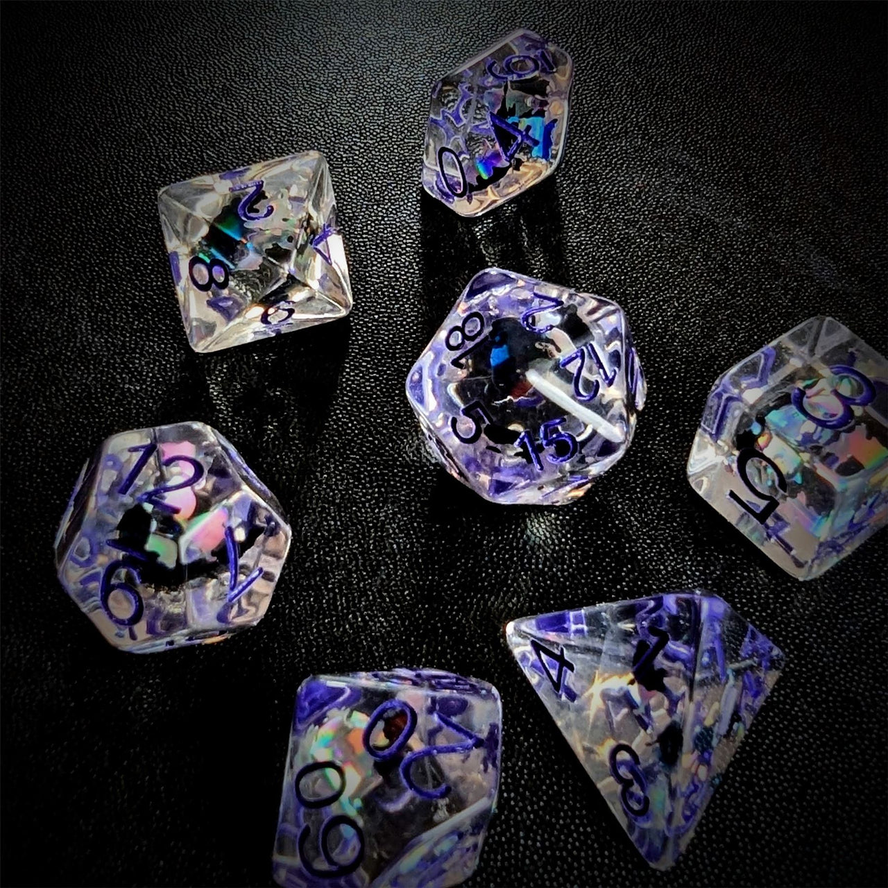 Cats in Clear Resin - 7pcs RPG Full Dice Set