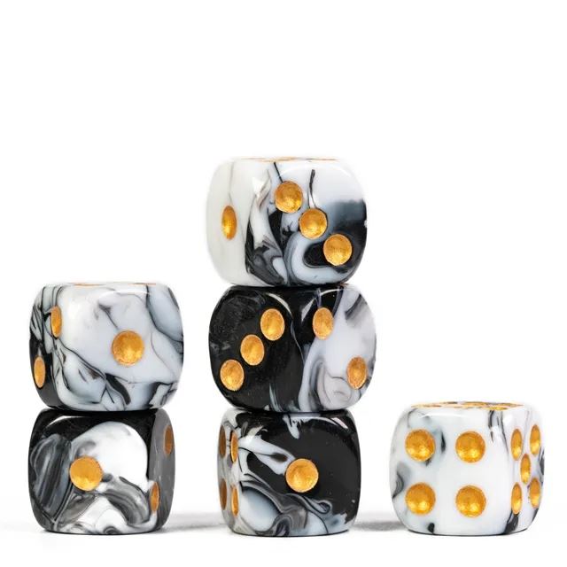 16mm White & Black Acrylic  - 6pcs D6 RPG Dice Set