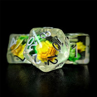 Thumbnail for Yellow & Green Flowers in Clear Resin - 7pcs RPG Full Dice Set