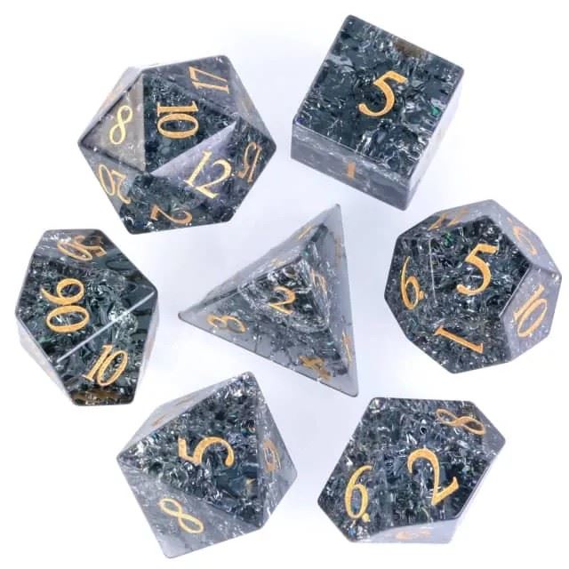 Cracked Black Glass - 7pcs RPG Dice Set