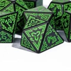 Green Celtic Knot on Black Acrylic - 7pcs RPG Full Dice Set