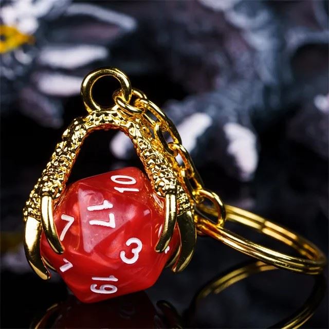 Red & Gold Acrylic in Metal Claw - D20 Keyring