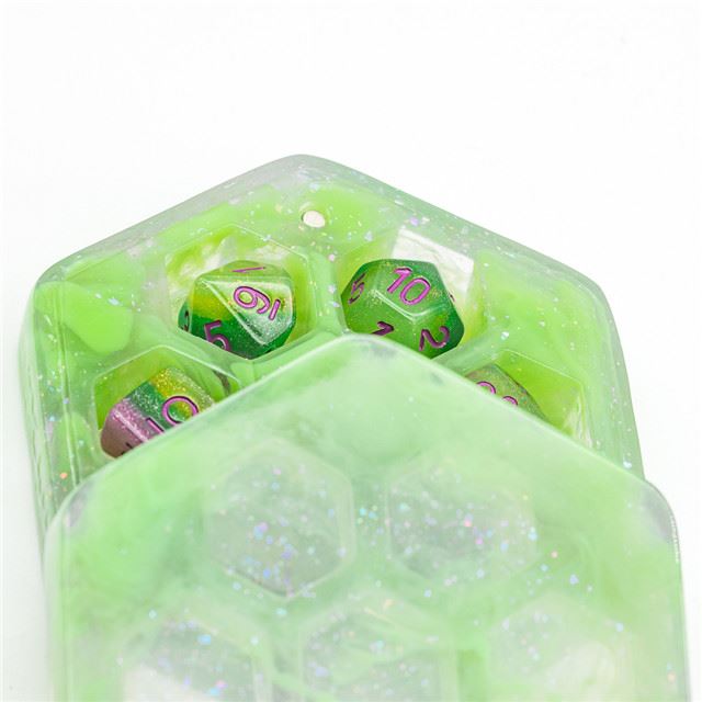 Green Gliiter on Resin with 7 Slots - Dice Storage