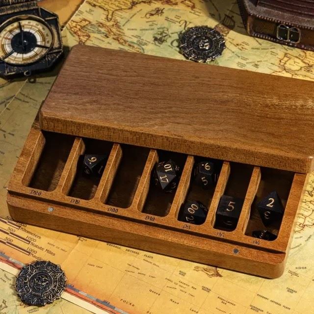 Plain Sapele Wood with 7 Slots -  Magnetic Dice Storage