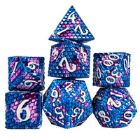 Thumbnail for Purple & Blue Dragon Scale Metal - 7pcs RPG Dice Set