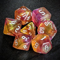 Thumbnail for Glitter in Yellow & Pink Acrylic - 7pcs RPG Full Dice Set Top