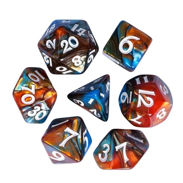 Blend of Brown & Blue Acrylic - 7pcs RPG Mini Dice Set