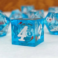 Thumbnail for Fish Ball in Clear & Blue Filled Sharp Resin - 7pcs RPG Dice Set