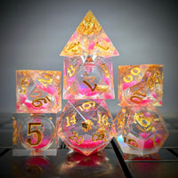 Thumbnail for 7pcs Dice Sharp Filled Liquid Gold Font Pink Clear