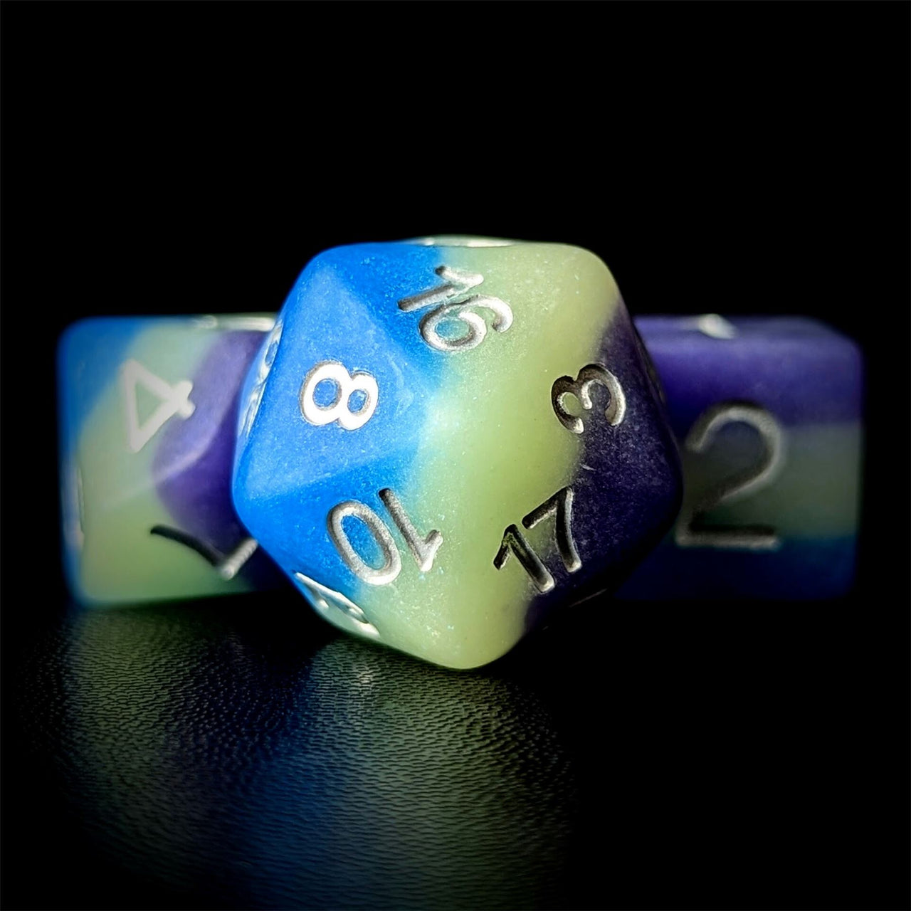 Layered Purple, White & Blue Resin - 7pcs RPG Full Dice Set