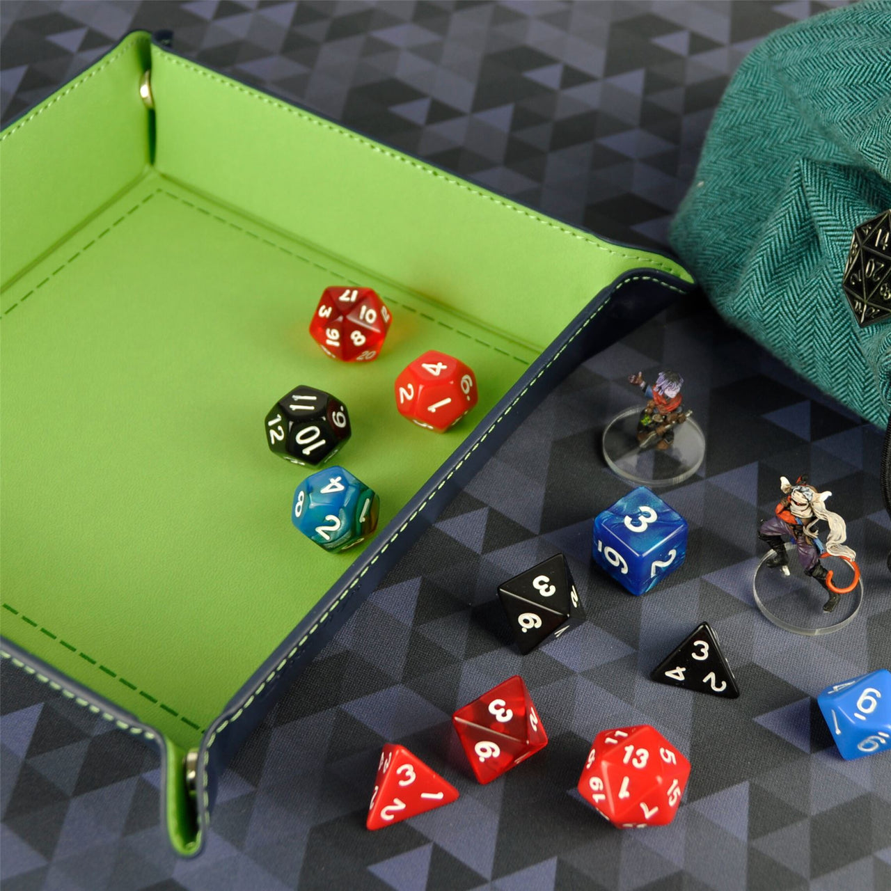 Green & Blue PU Leather - Square Hard Dice Tray