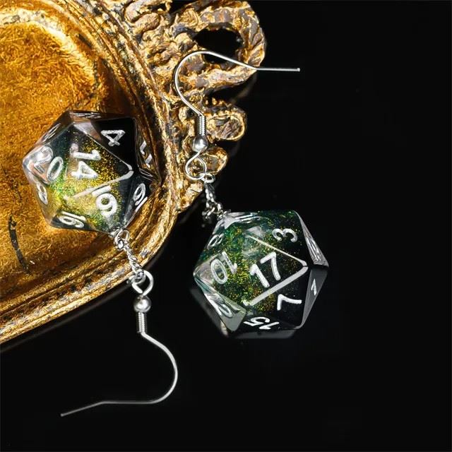 Black Clear Resin Layered - D20 Earings