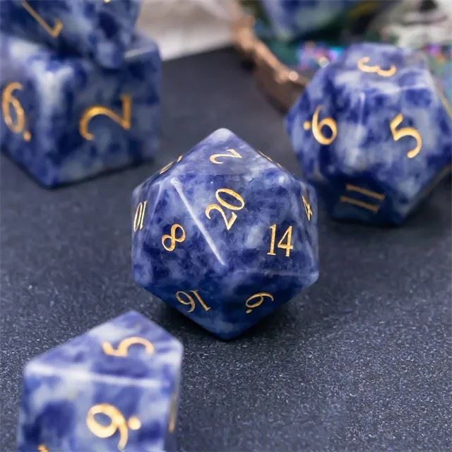 Blue Dalamatian Jasper Gemstone - 7pcs RPG Dice Set