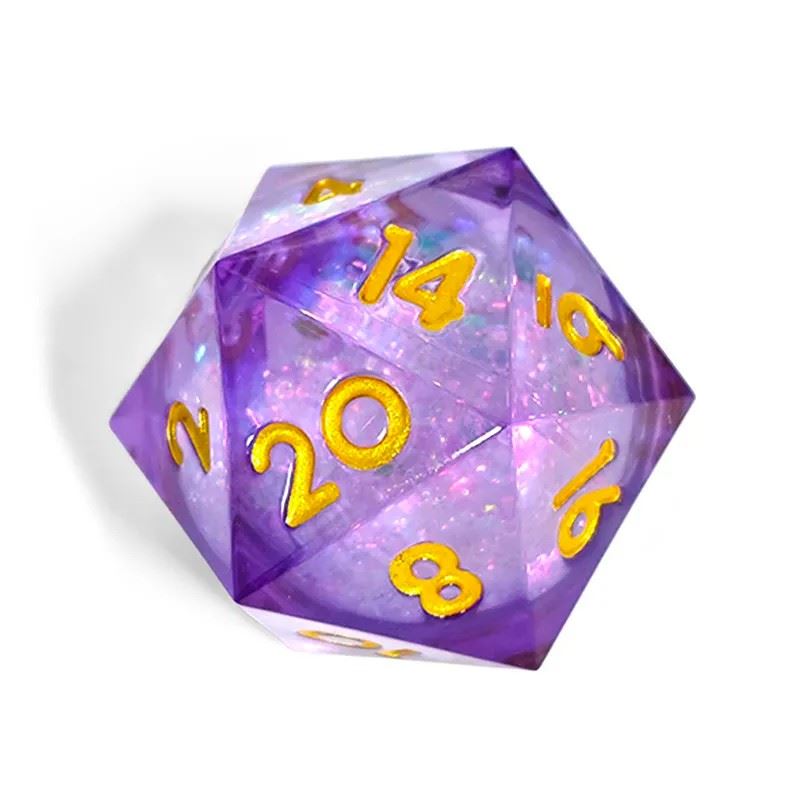 Silver Glitter in Clear & Purple Liquid Sharp Resin - D20 RPG Dice