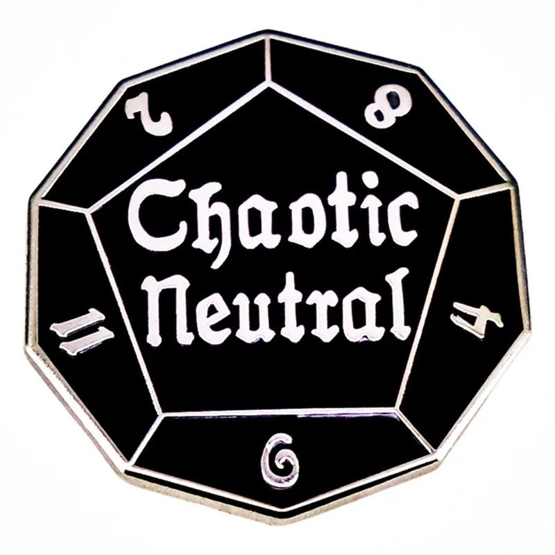 Black Chaotic Neutral D12 Pin - Novelty