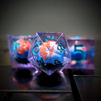 Thumbnail for 7pcs Dice Sharp Filled Liquid Fish Blue Font Blue Clear