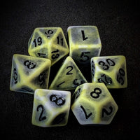 Thumbnail for Washed Yellow on White Acrylic - 7pcs RPG Full Dice Set Top