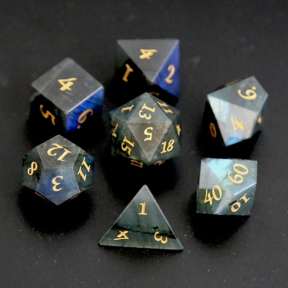 Blue Labradorite Gemstone - 7pcs RPG Dice Set