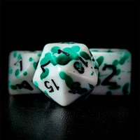 Thumbnail for Green Blood Splatter on White Acrylic - 7pcs RPG Full Dice Set Close