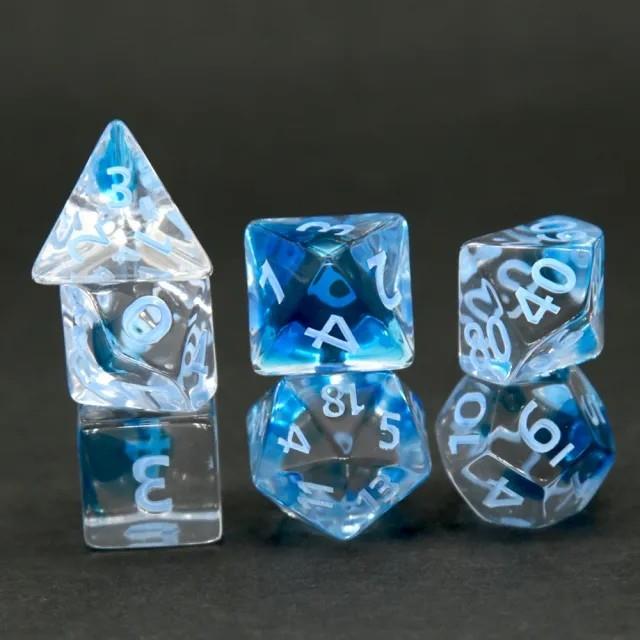 7pcs Dice Acrylic Clear Blue Font Blue