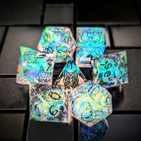 Thumbnail for Beasts on Clear with Candy Sharp Resin - 7pcs RPG Dice Set