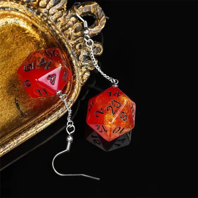 Red & Amber Resin Layered - D20 Earings