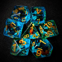 Thumbnail for Goldfish in Clear & Blue Resin - 7pcs RPG Full Dice Set