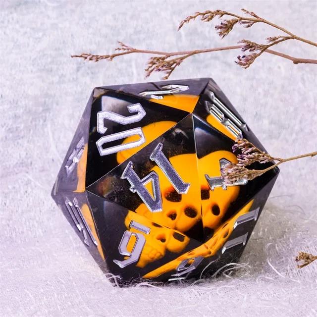 Yellow Skull in Black Sharp Resin - D20 RPG Dice