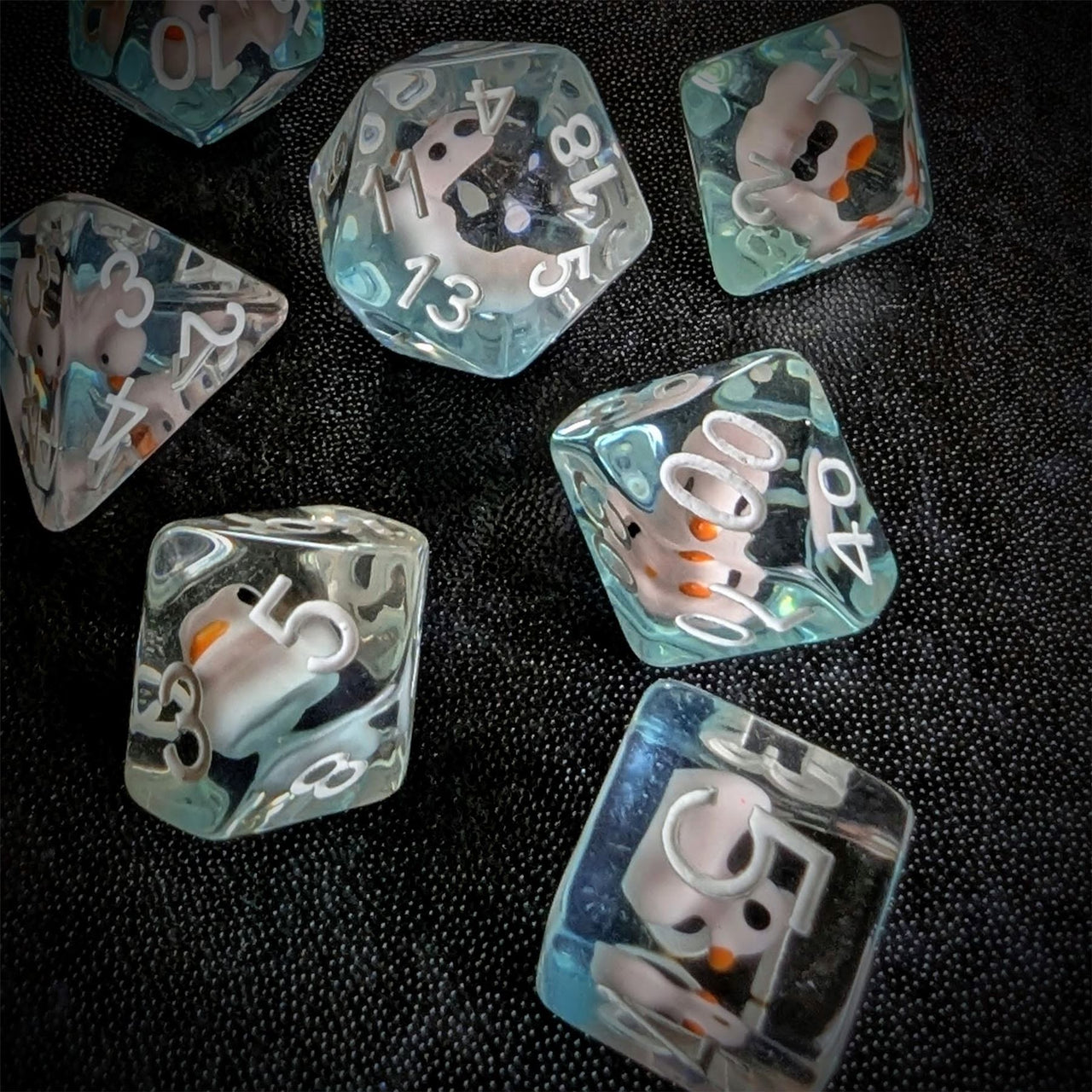 Duck in Clear & Blue Resin - 7pcs RPG Full Dice Set