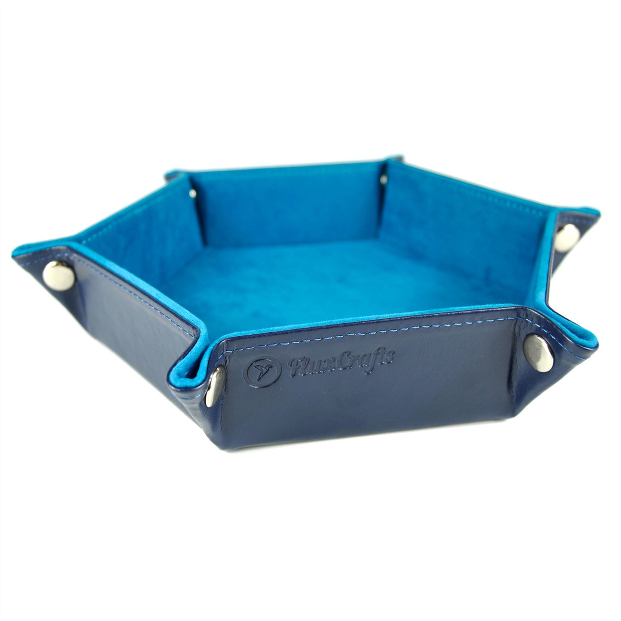 Blue Velvet & Blue PU Leather - Hexagon Hard Dice Tray