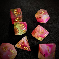 Thumbnail for Blend of Green & Pink Acrylic - 7pcs RPG Full Dice Set Scatter