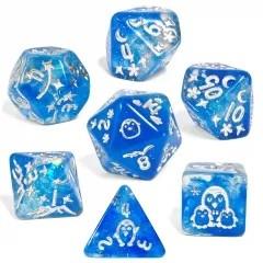 7pcs Dice Resin Pattern Penguin Silver Font Blue