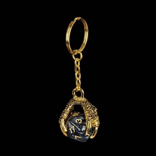 Black & White Acrylic in  Gold Metal Claw - D20 Keyring