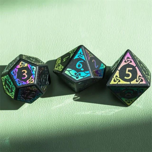 Celtic Knot on Black Obsidian Gemstone - 7pcs RPG Dice Set