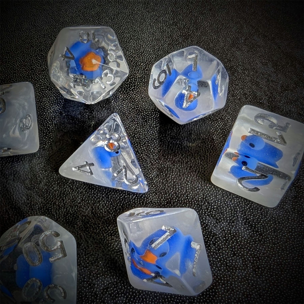 Blue Duck in Clear Resin - 7pcs RPG Full Dice Set