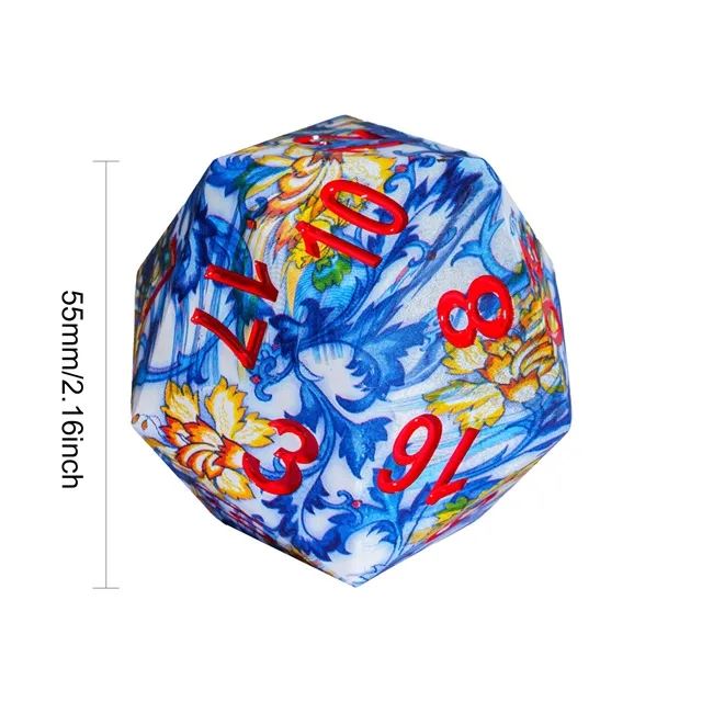 Porcelain on Hydro Dipped Resin  - 55mm D20 RPG Dice