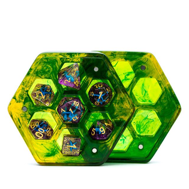 Yellow & Green Resin with 7 Slots - Dice Storage