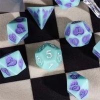 Thumbnail for 7pcs Dice Resin Pattern Hearts Purple Font Mint Green