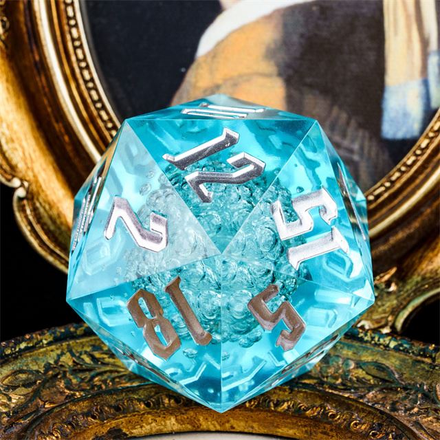 Bubbles in Clear & Blue Sharp Acrylic - D20 RPG Dice