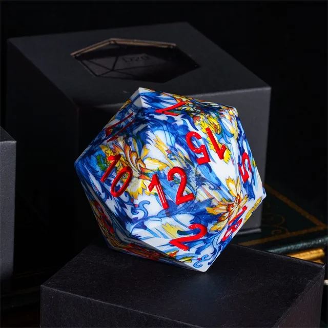 Porcelain on Hydro Dipped Resin  - 55mm D20 RPG Dice