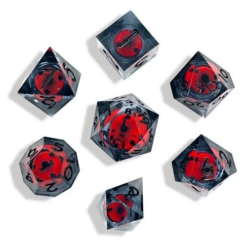 7pcs Dice Sharp Filled Liquid 3 Dot Eye Black Font Clear Black