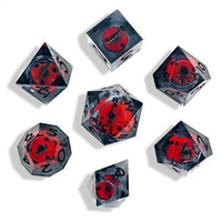 Thumbnail for 7pcs Dice Sharp Filled Liquid 3 Dot Eye Black Font Clear Black