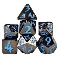 Thumbnail for Blue Font in Black Metal - 7pcs RPG Dice Set