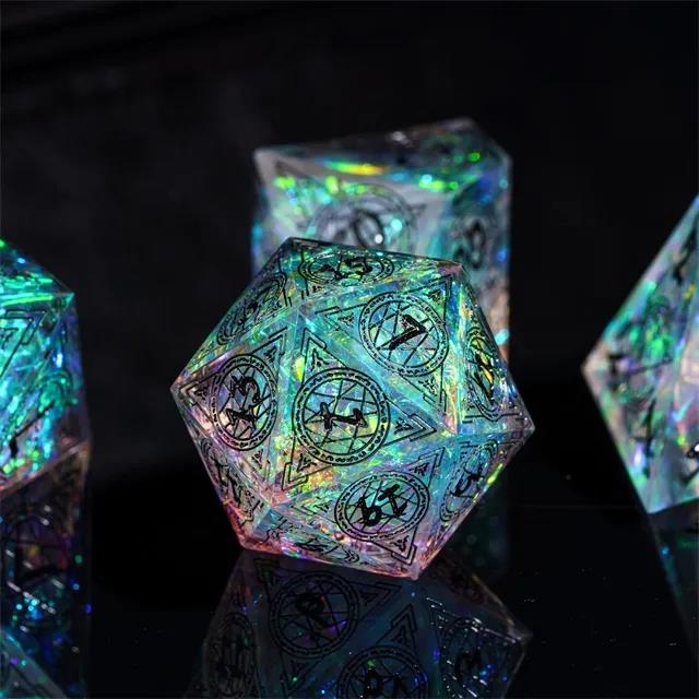 Astrology on Clear with Candy Sharp Resin - 7pcs RPG Dice Set