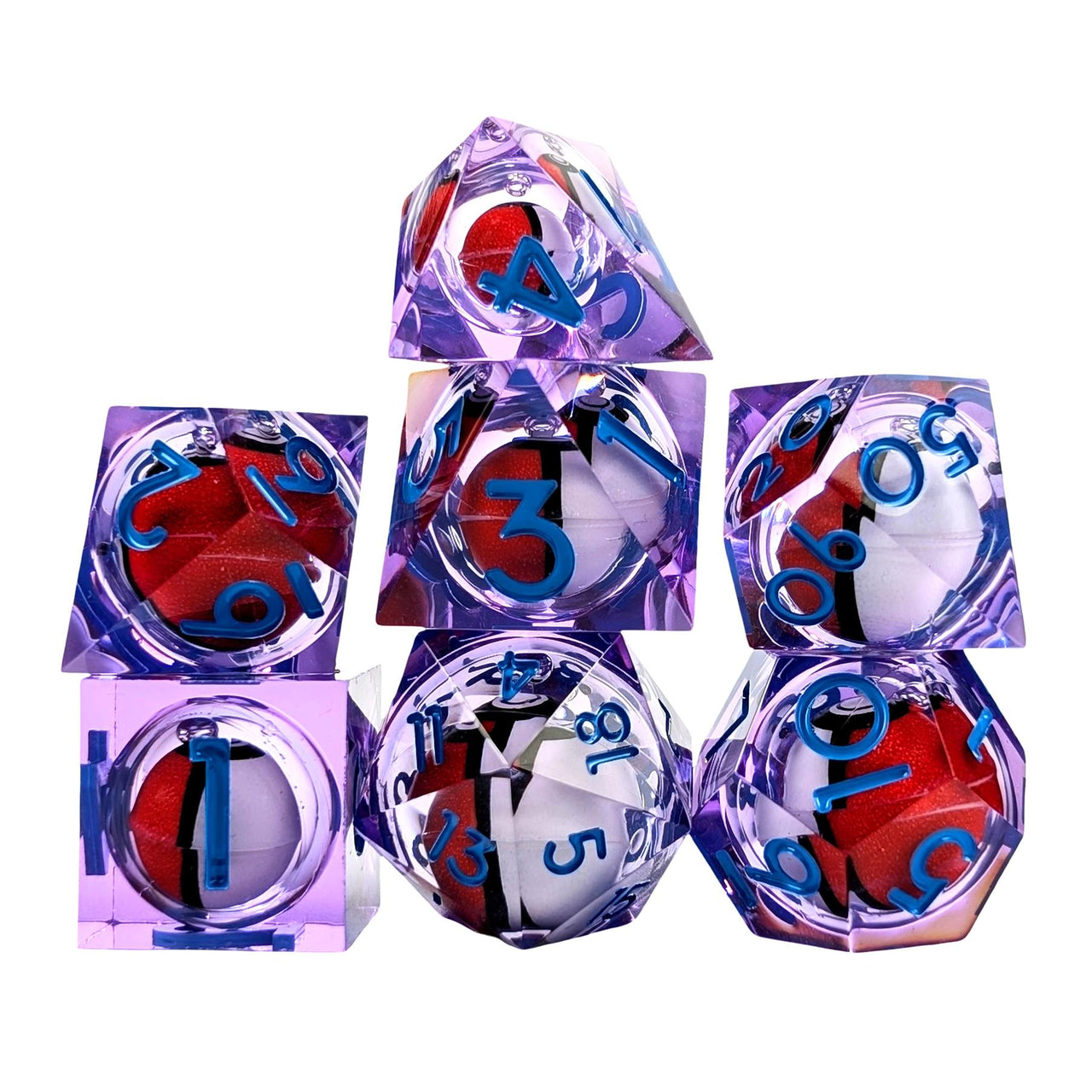 7pcs Dice Sharp Filled Poke Ball Blue Font Clear